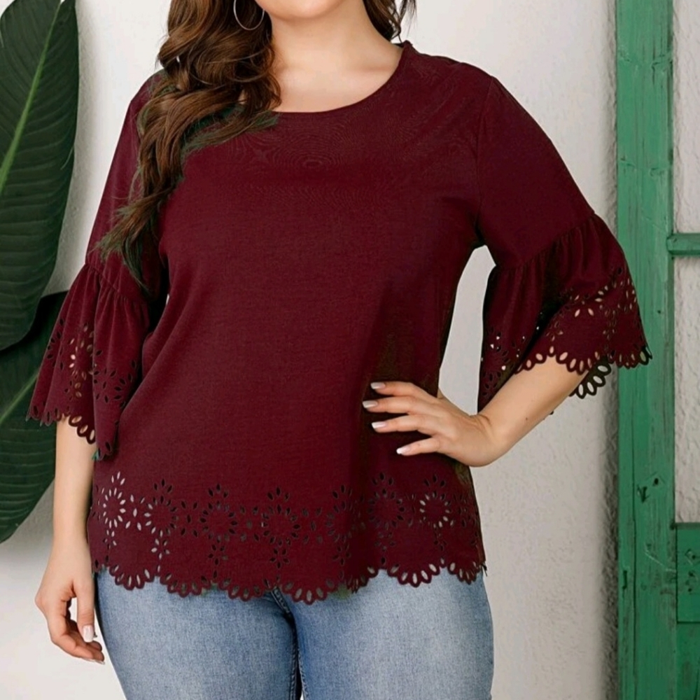 Maroon Scallop Top
